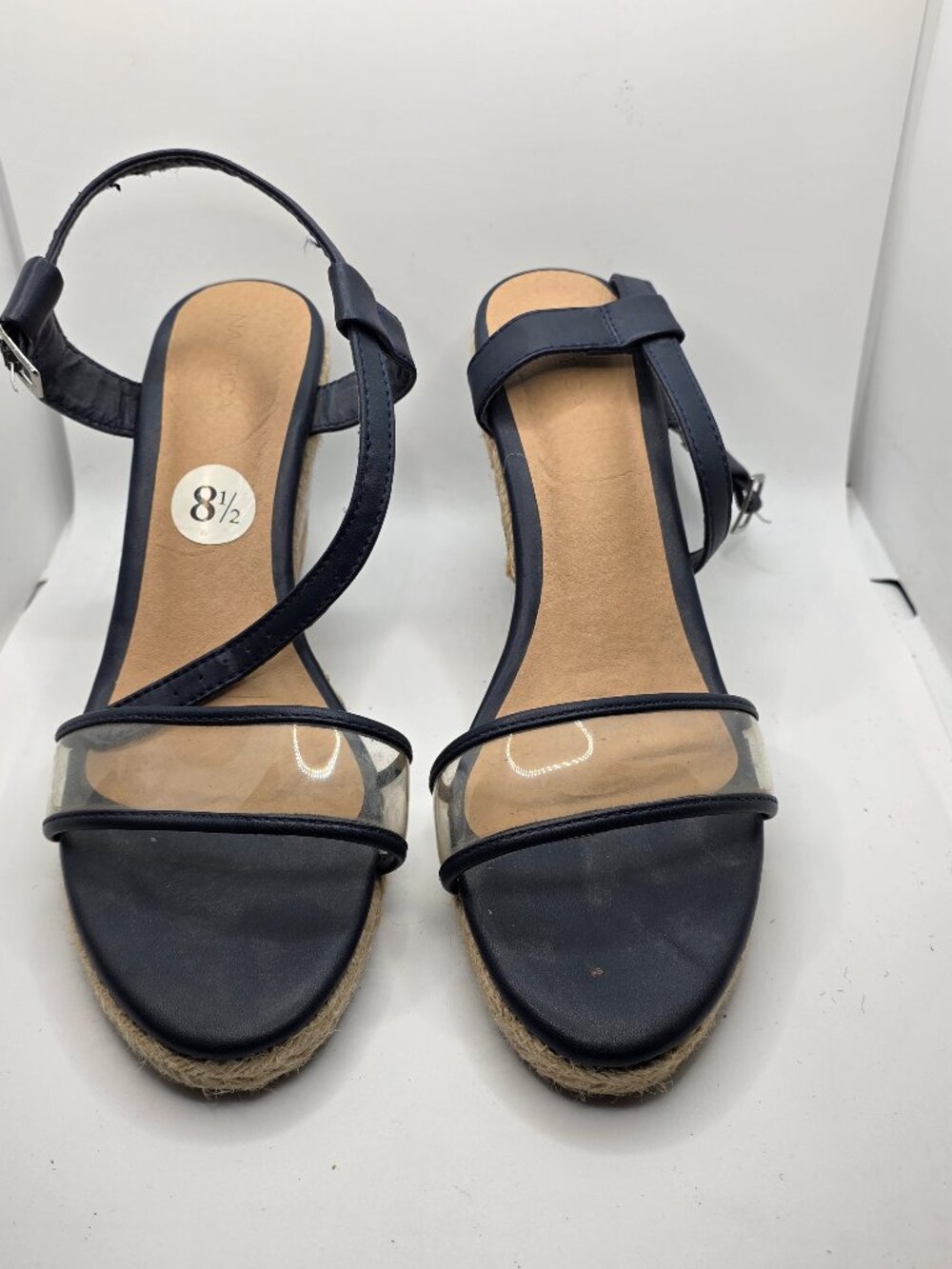Nautica Navy Clear Strap Espadrille Wedge Sandals 8.5